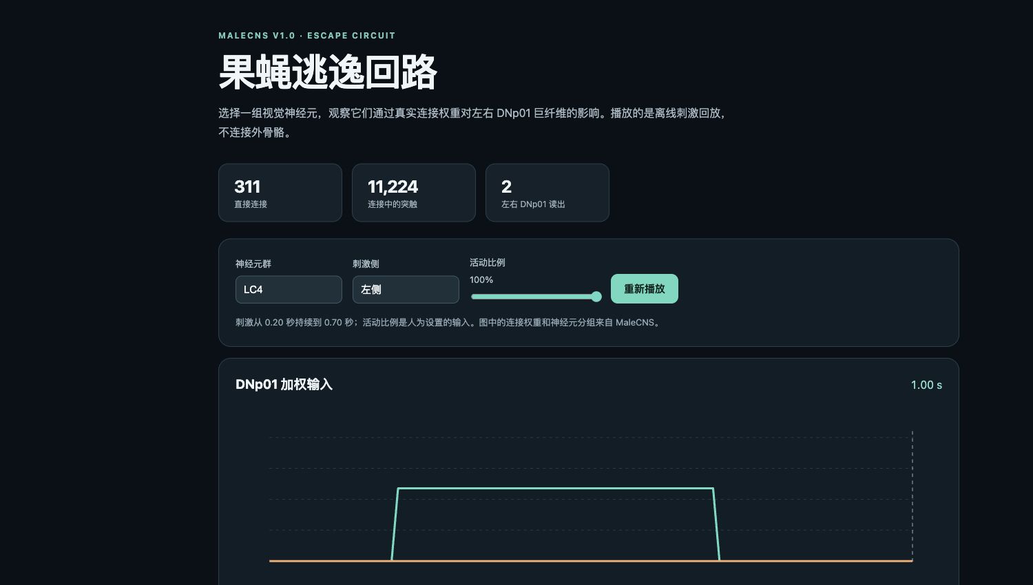 果蝇逃逸回路项目的曲线界面截图
